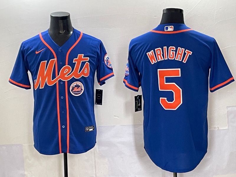 Men 2025 New York Mets 5 Wright Blue Game Nike MLB Jersey style 06